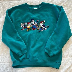 Vintage 90s Disney Store Kids Sweatshirt Snow White Seven Dwarfs playing Hockey